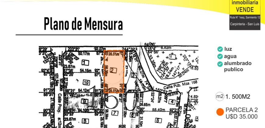 LOTE DE 1500M2 EN CERRO DE ORO – MERLO