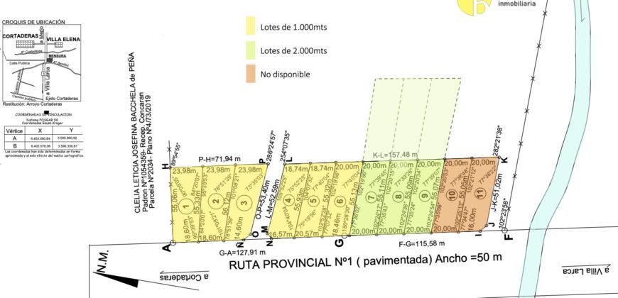 LOTE DE 1.000M2 SOBRE RUTA N 1