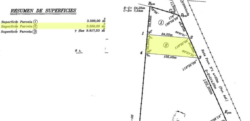 LOTE DE 3500m2 SOBRE RUTA EN LOS MOLLES